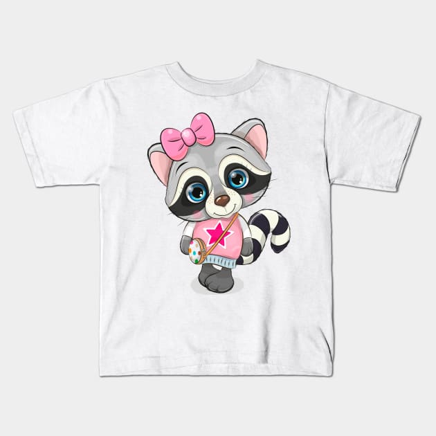 Cute Raccoon Kids T-Shirt by Reginast777